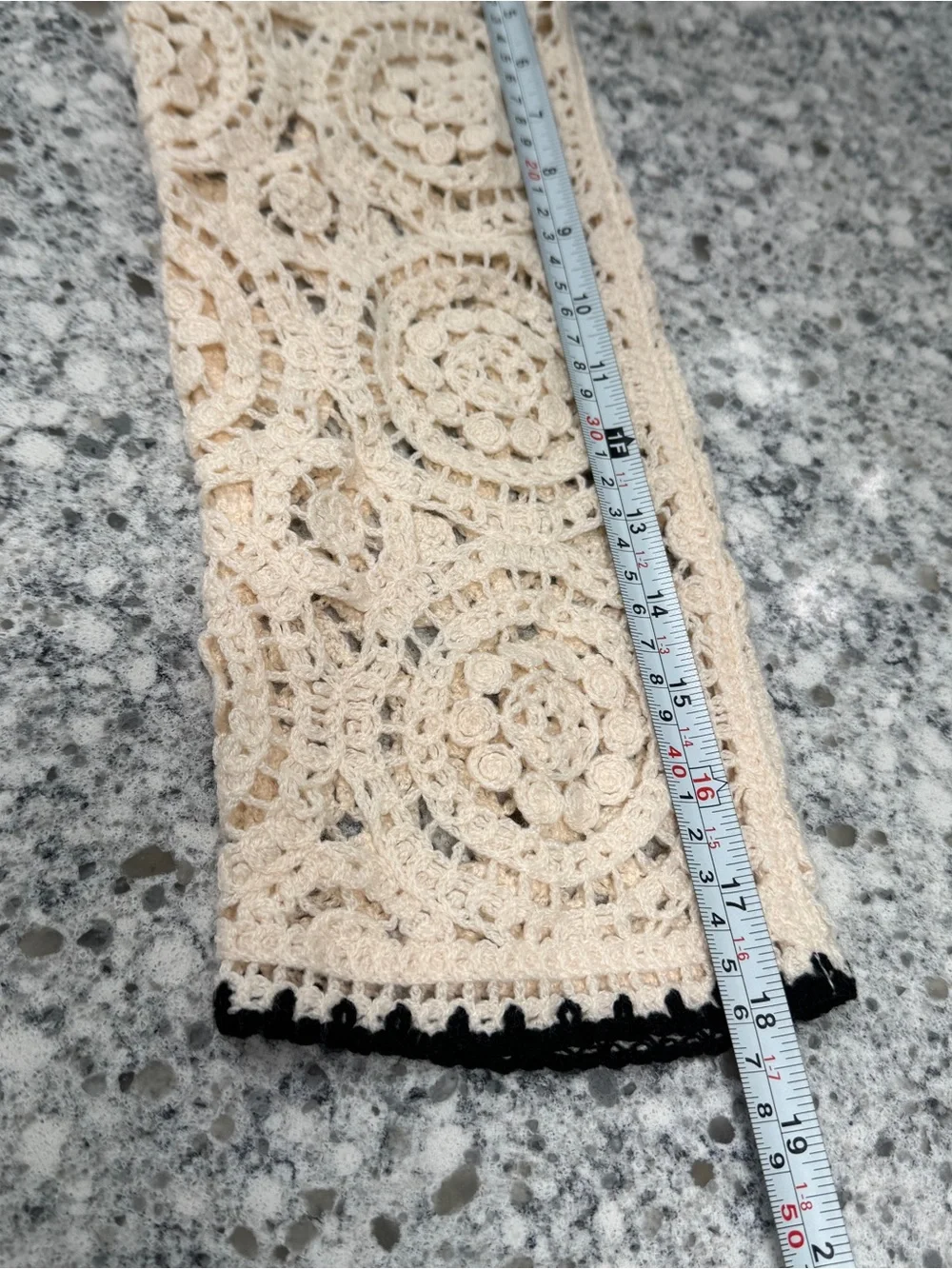 Zara Cream Crochet Lace Long Sleeve Crop Top Black Trim Boho Festival Sheer M